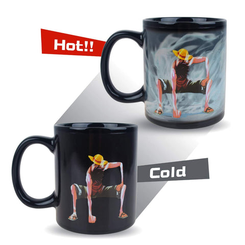 BeneU One Piece Luffy changing mug heat reveal as hot liquid activates colors.