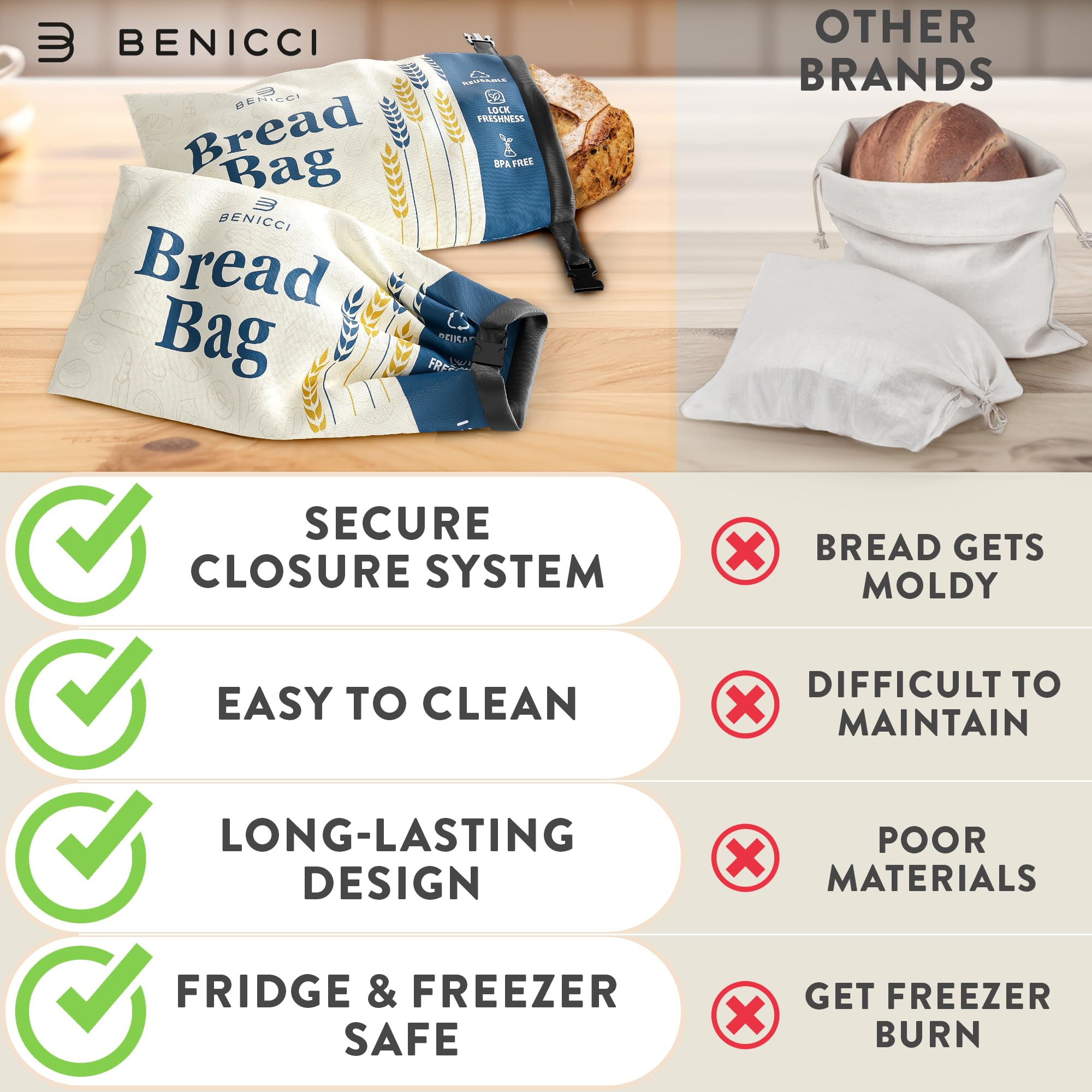 Benicci countertop storage bag keeps sourdough soft at room temperature