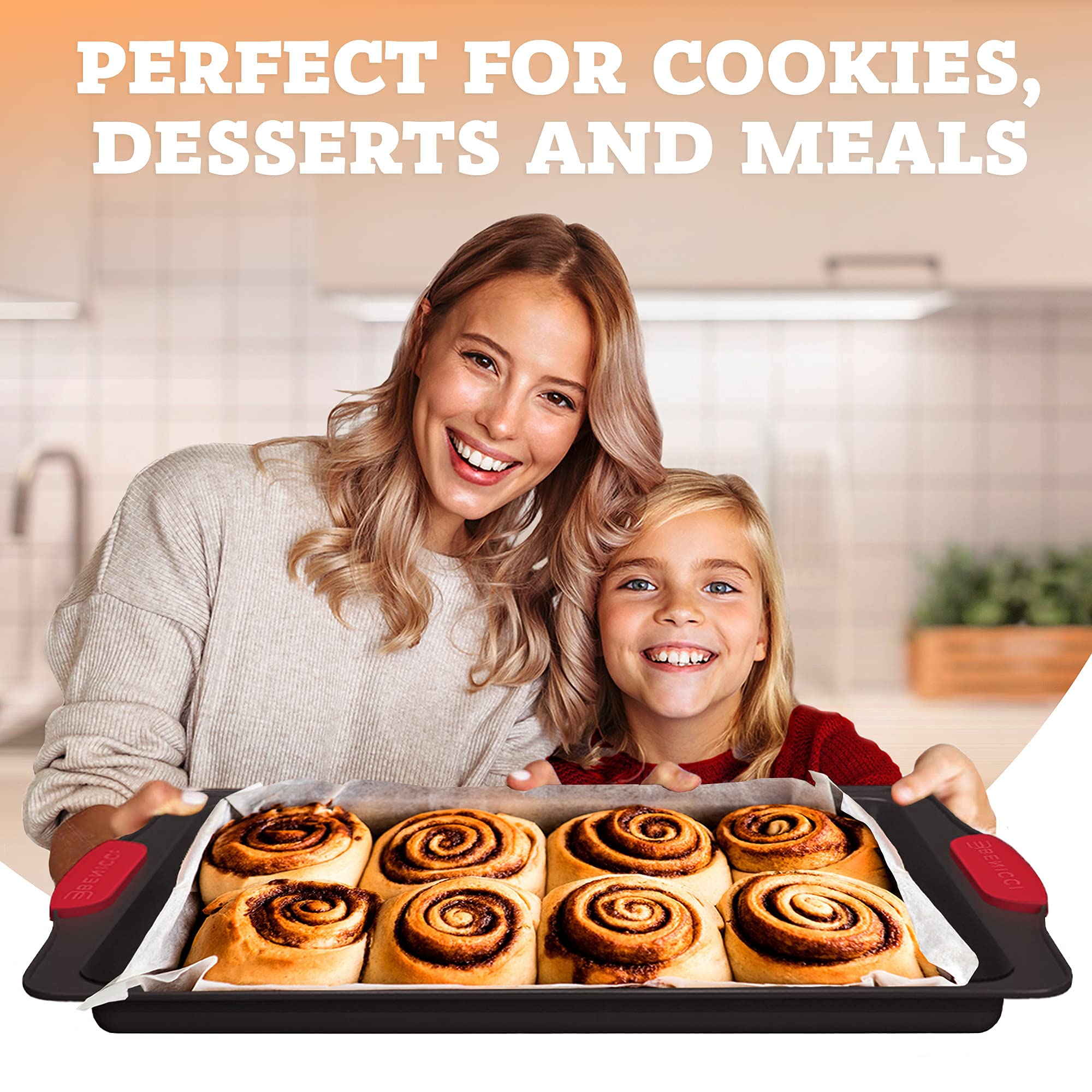 Benicci non-stick grey coating ensures easy release and quick cleanup.