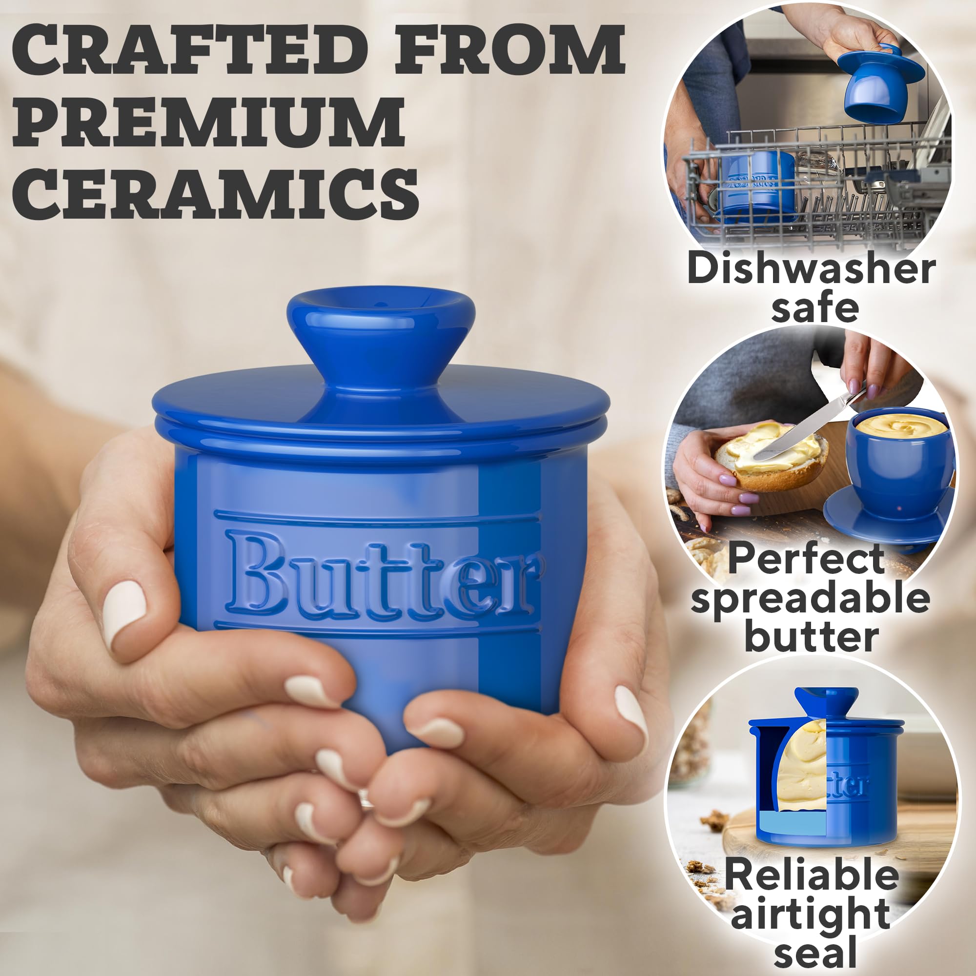Benicci countertop butter keeper sits neatly, offering convenient daily-use butter without fridge.