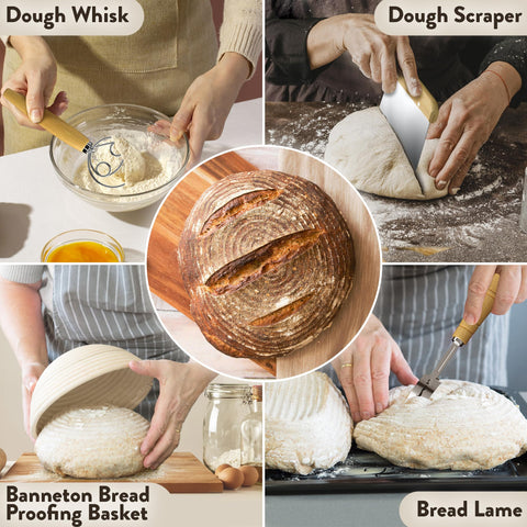Benicci dough whisk for smooth wet-dry mixing and even hydration.