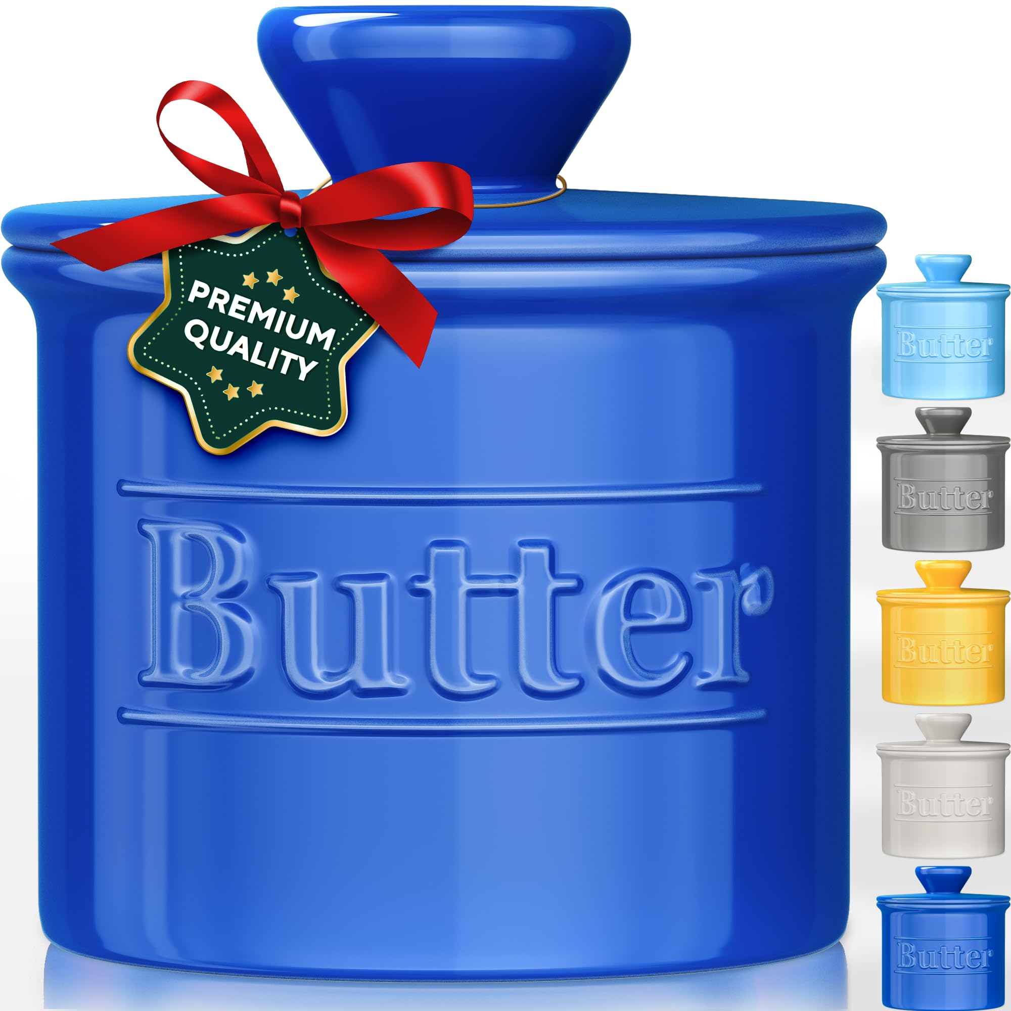 Benicci premium butter crock lid keeps butter soft and ready to spread with style.