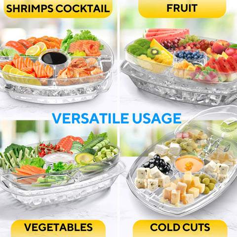 Benicci three-layer fruit veggie shrimp platter for versatile entertaining