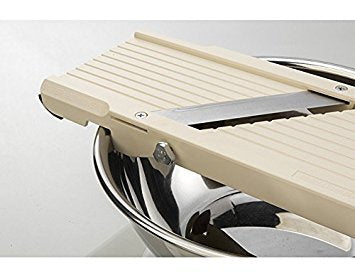 Benriner Almond Wide Slicer non-slip base for stable cutting.