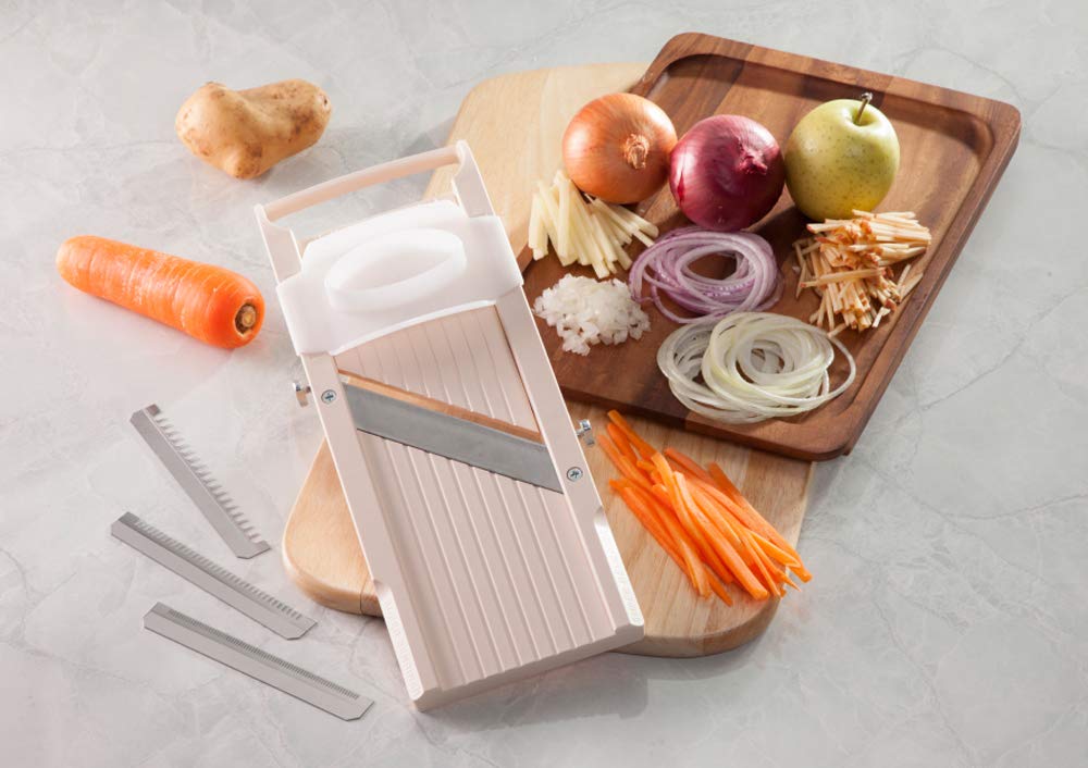 Benriner Super Standard Madoline Slicer Almond hand guard provides safety during prep