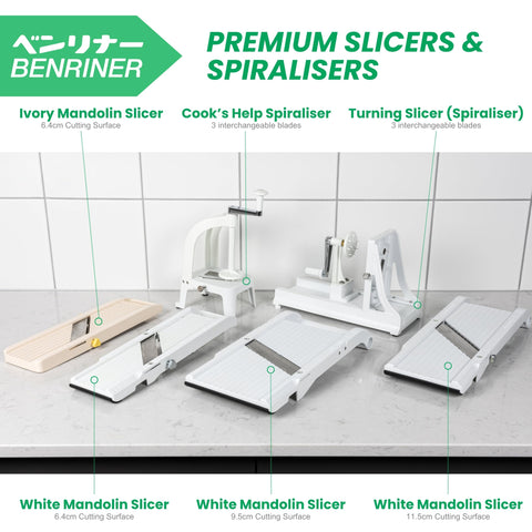Benriner in-use view showing efficient vegetable slicing