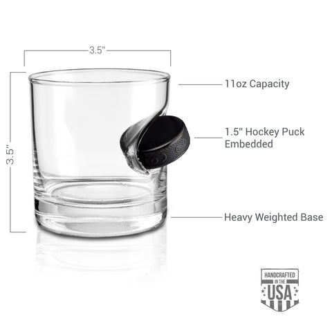 BenShot authentic family-made hockey puck glass, designed by the father and son team.