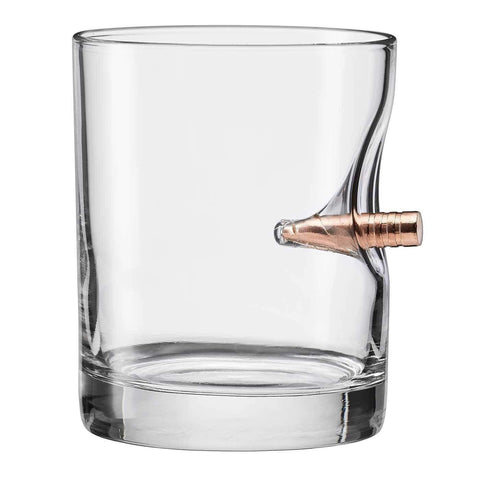 Close-up of bullet-in-glass detail showing craftsmanship.