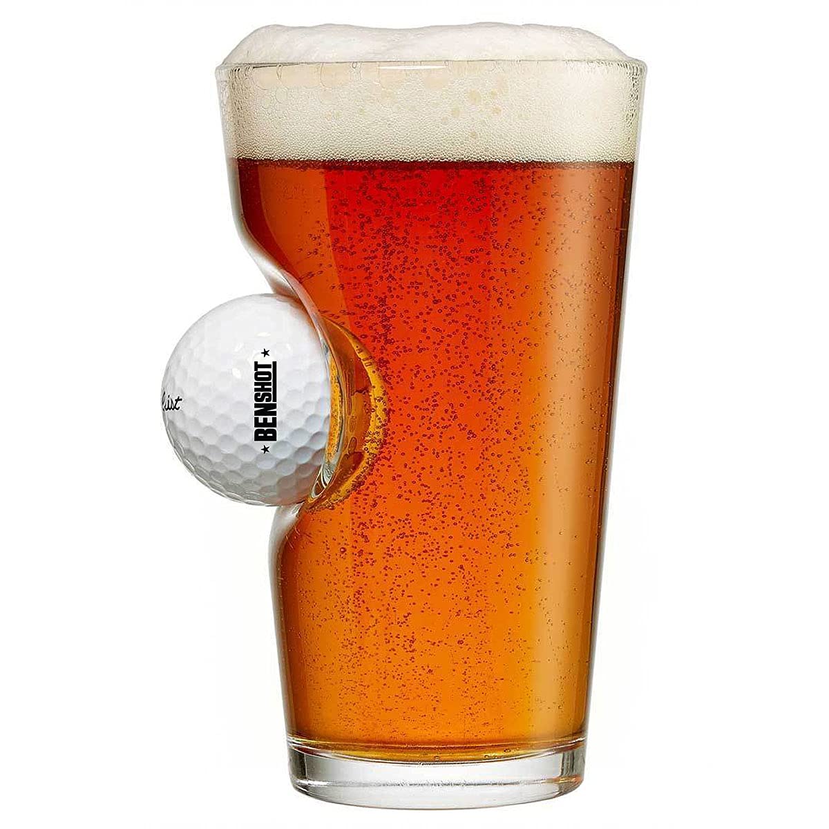 BenShot golf ball pint glass 16oz with embedded Titleist ball for a bold centerpiece