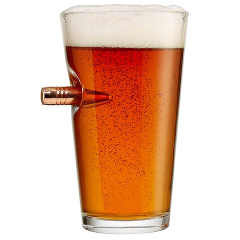 BenShot pint glass with real 0.50BMG bullet embedded for a bold centerpiece.