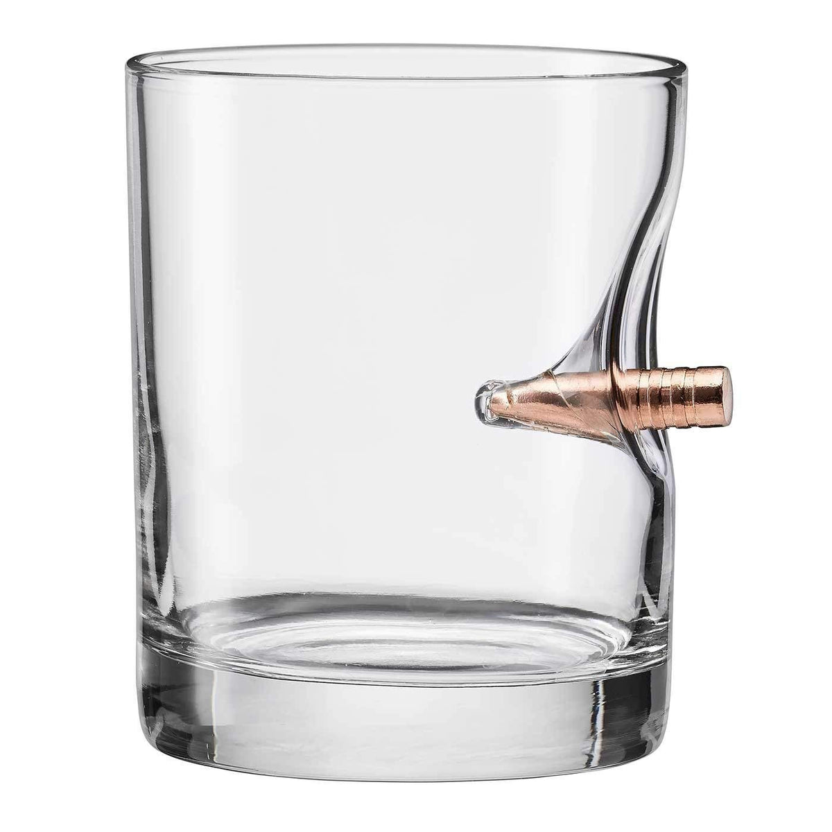 BenShot rocks glass with real .308 bullet closeup showing embedded design.