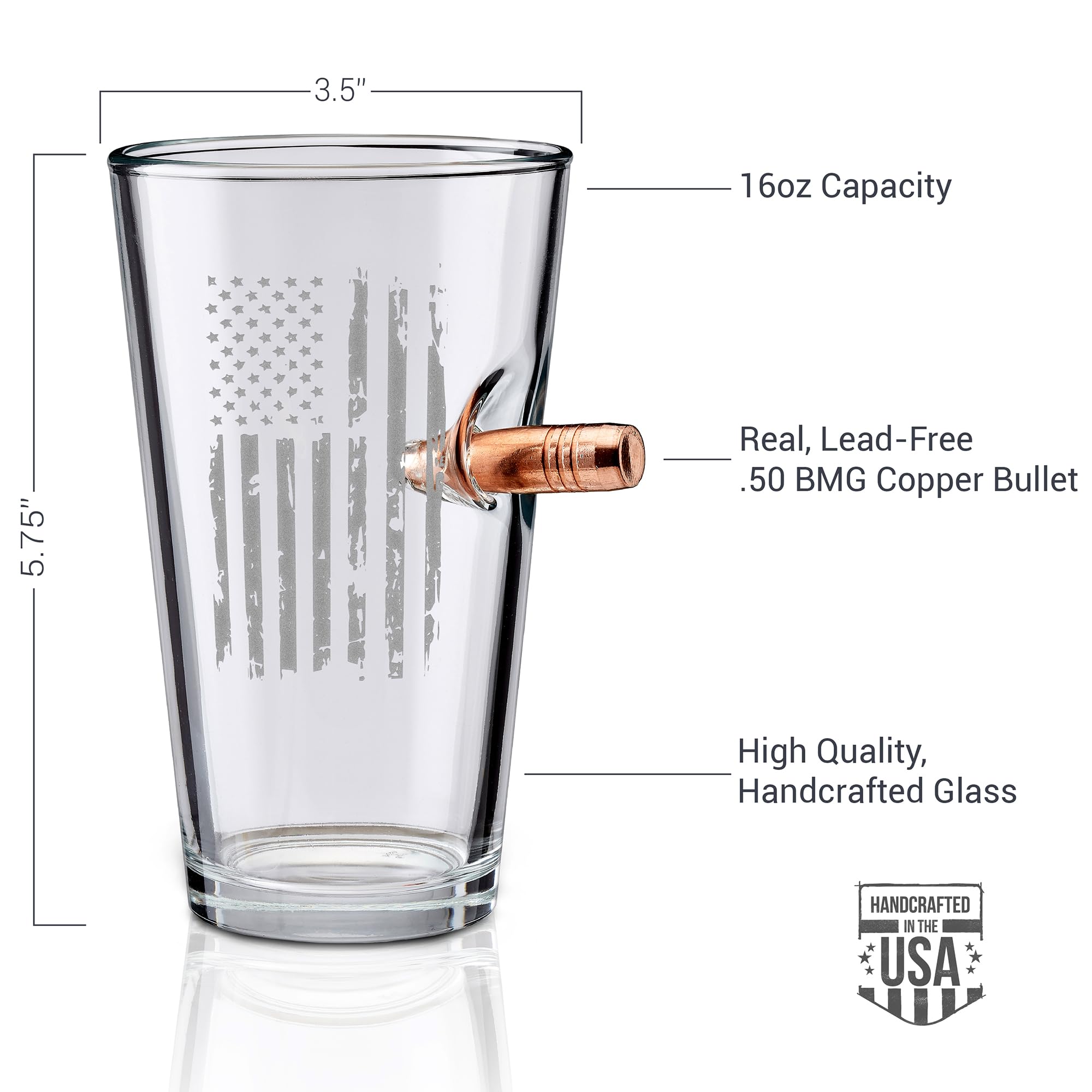 BenShot USA-made pint glass crafted in Wisconsin for quality