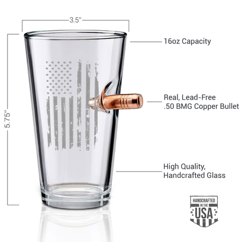BenShot USA-made pint glass crafted in Wisconsin for quality