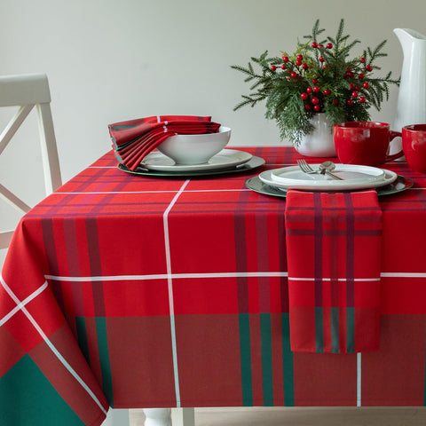 Benson Mills Bristol Plaid tablecloth in festive colors for holiday dining