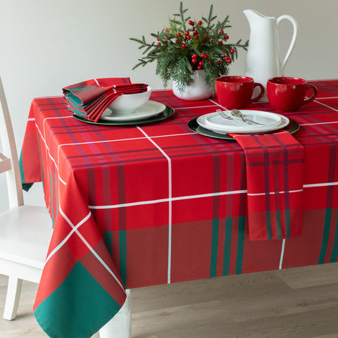Benson Mills Bristol plaid tablecloth enhances winter entertaining setup