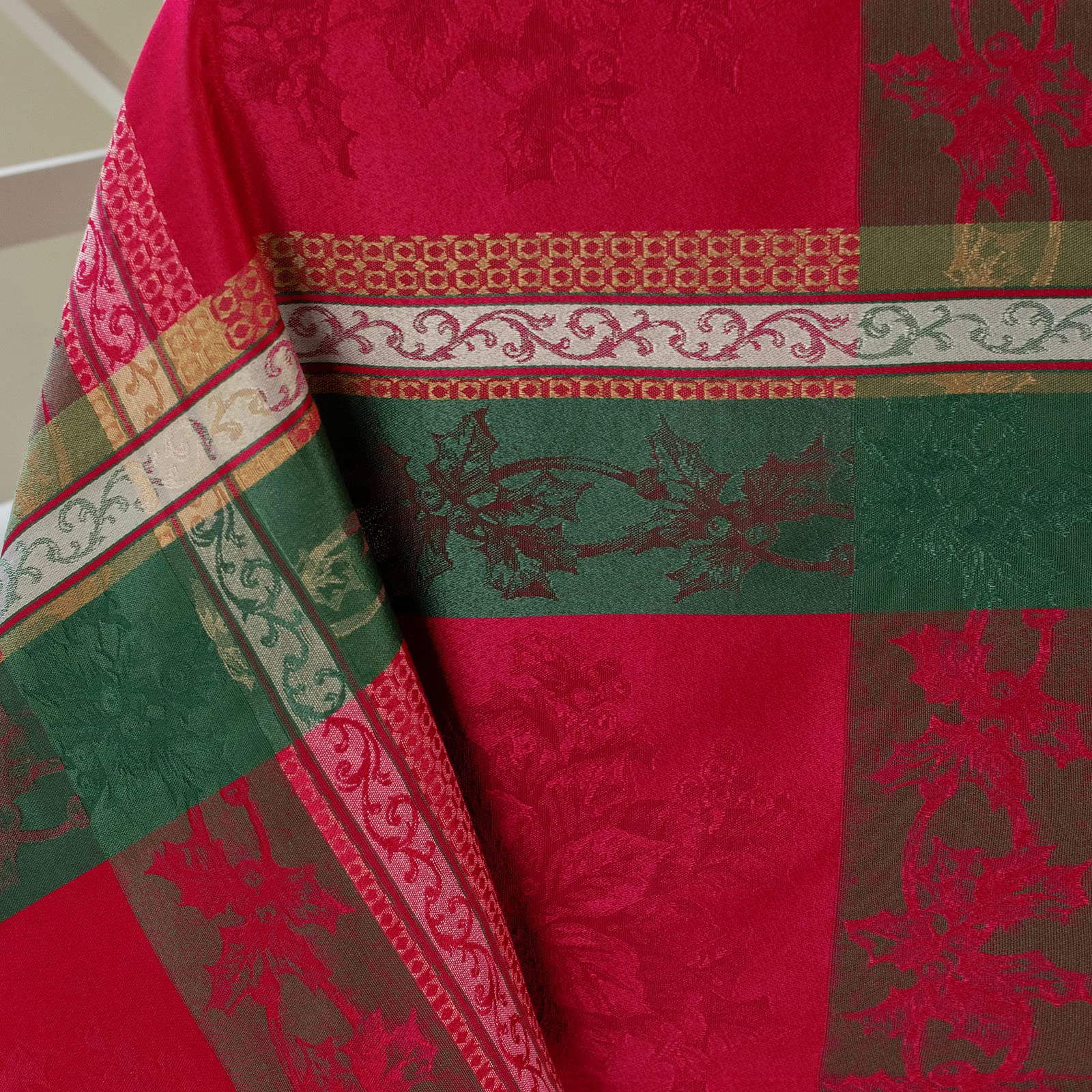 Benson Mills engineered jacquard tablecloth with durable, elegant texture for holiday tables.