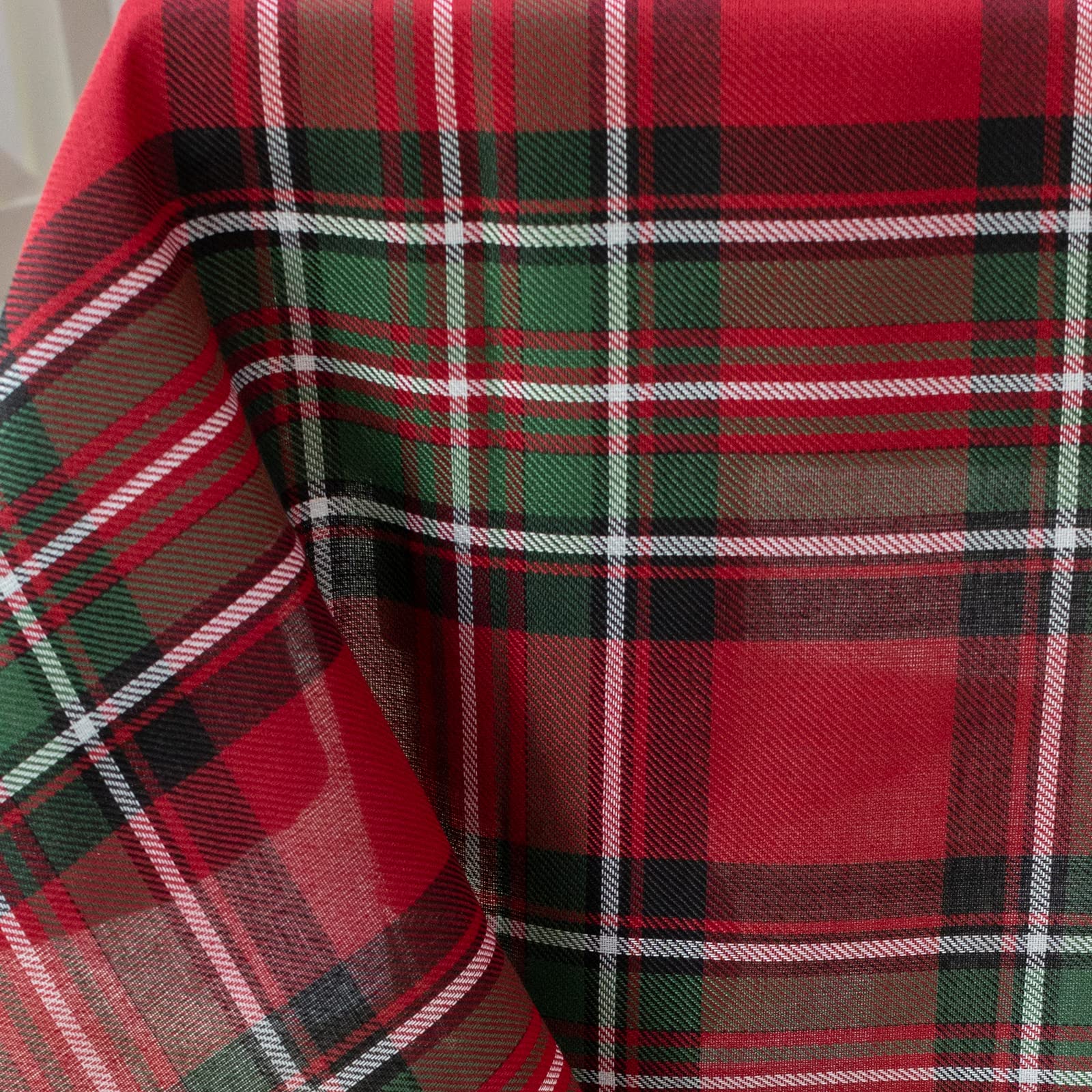 Benson Mills holiday plaid table setting shown for winter gatherings and Christmas dinners.