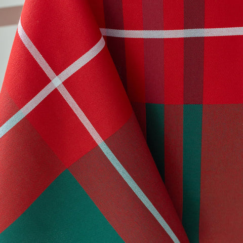 60x84 inch Bristol plaid tablecloth draped on a rectangular table