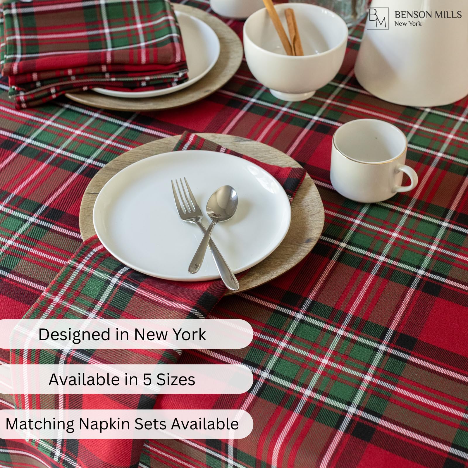 Benson Mills holiday plaid tablecloth on a dining set shows coordinated style