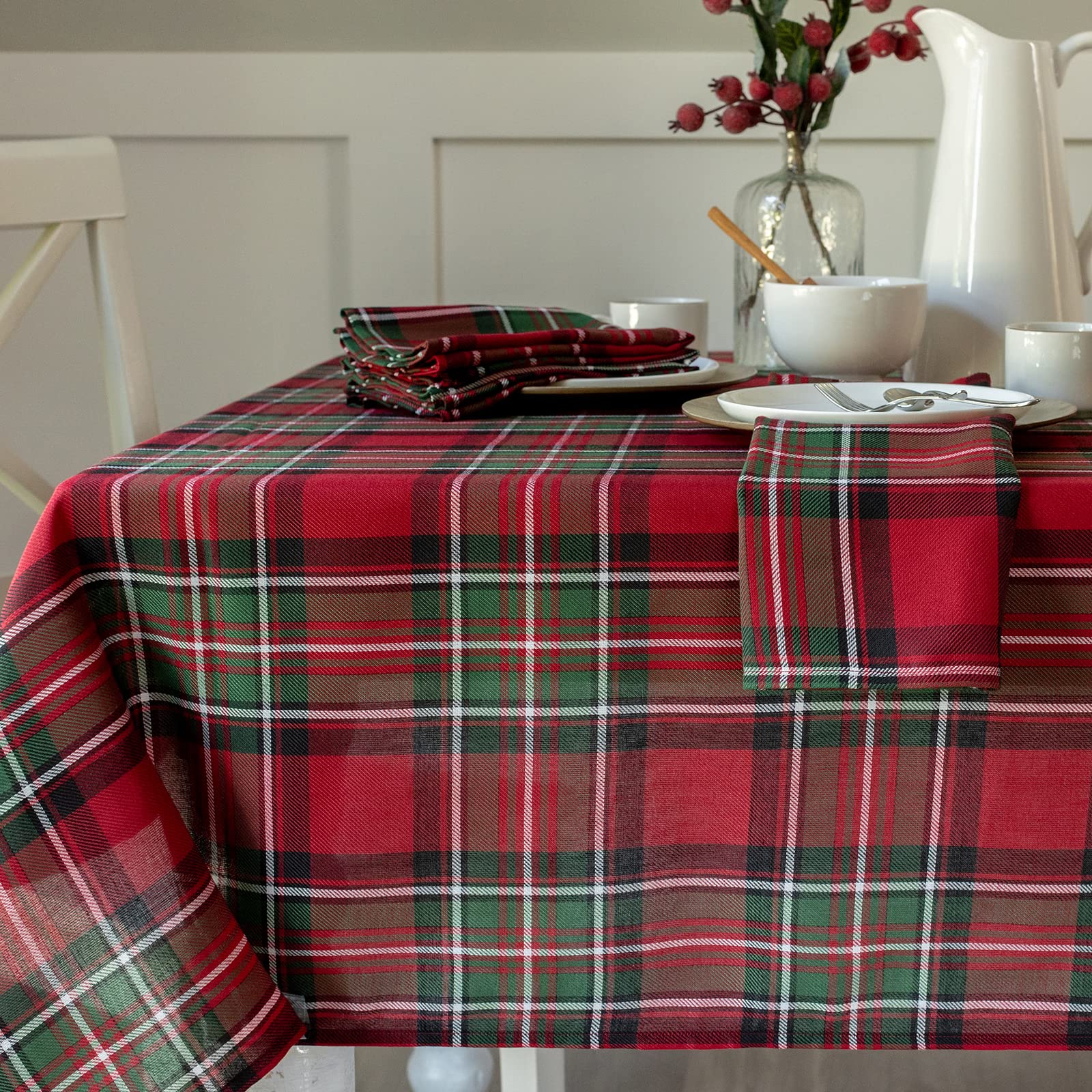 Benson Mills holiday plaid yarn-dyed tablecloth full view for festive dining
