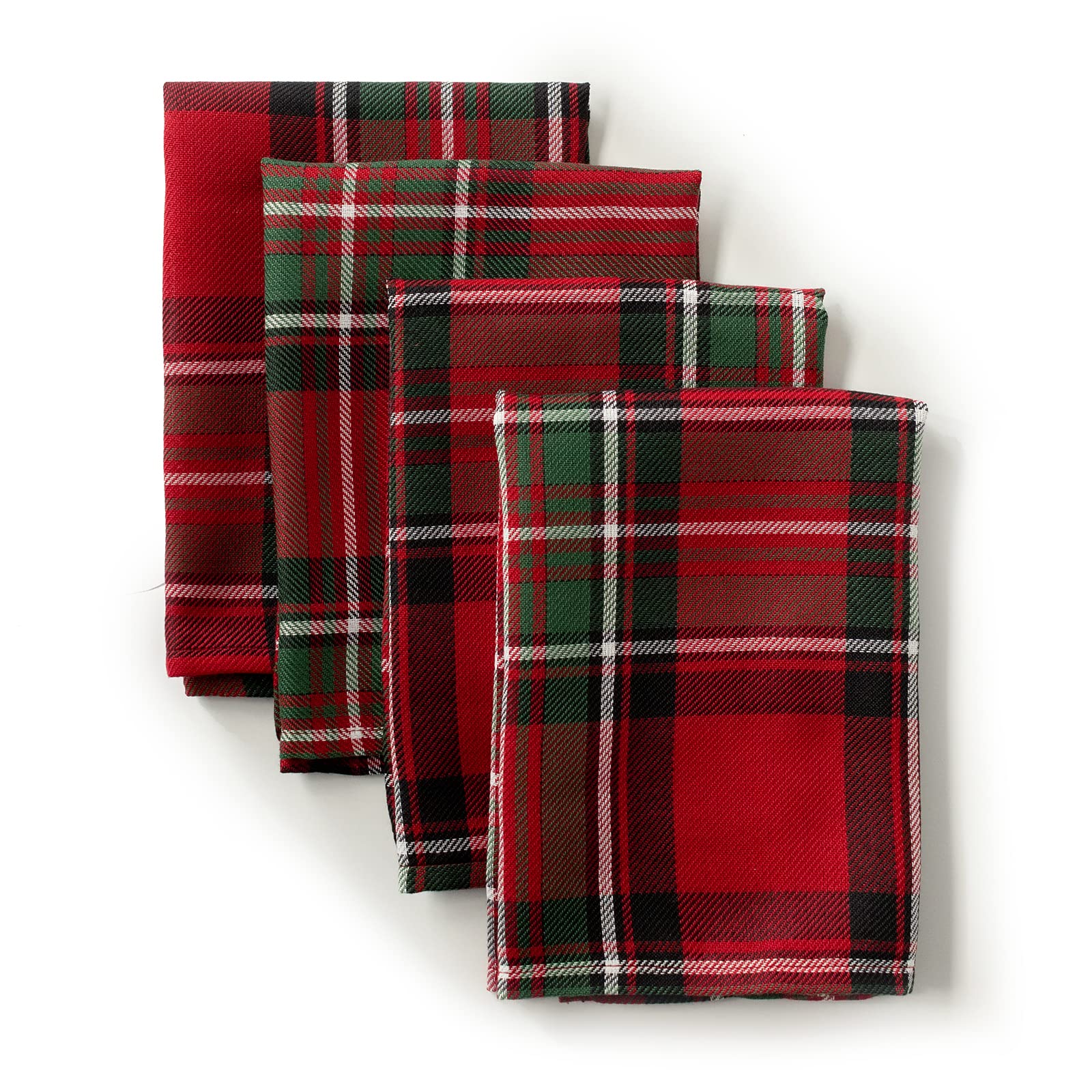 Benson Mills plaid napkin close-up shows yarn-dyed texture and rich red color