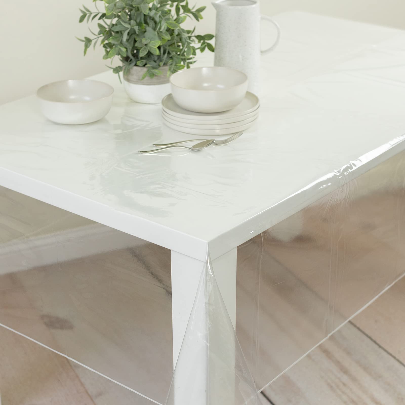 Benson Mills wipe-clean plastic tablecloth ready for spills during meals.
