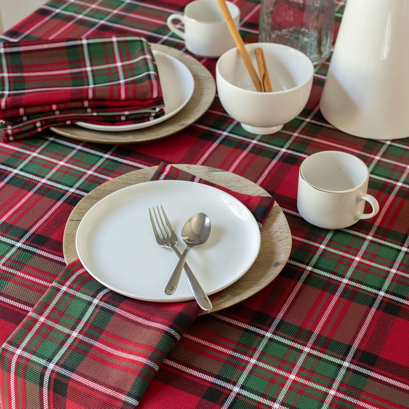 Benson Mills yarn-dyed polyester fabric detail reflects color retention after meals.