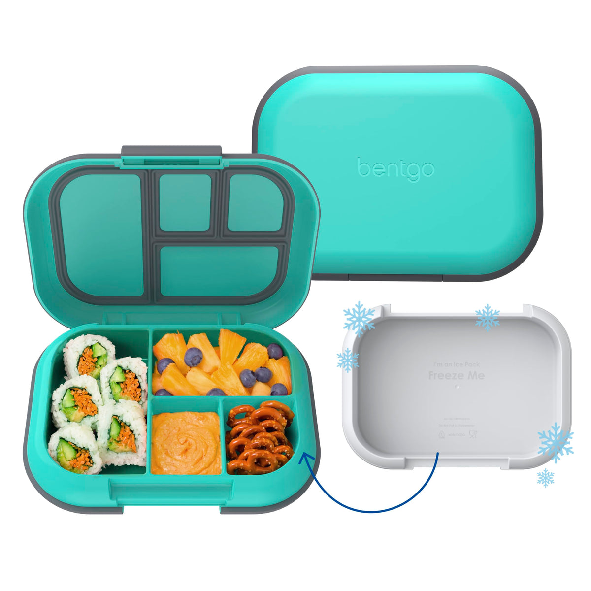 Bentgo Chill Kids lunch box with built-in ice pack keeps foods cool.