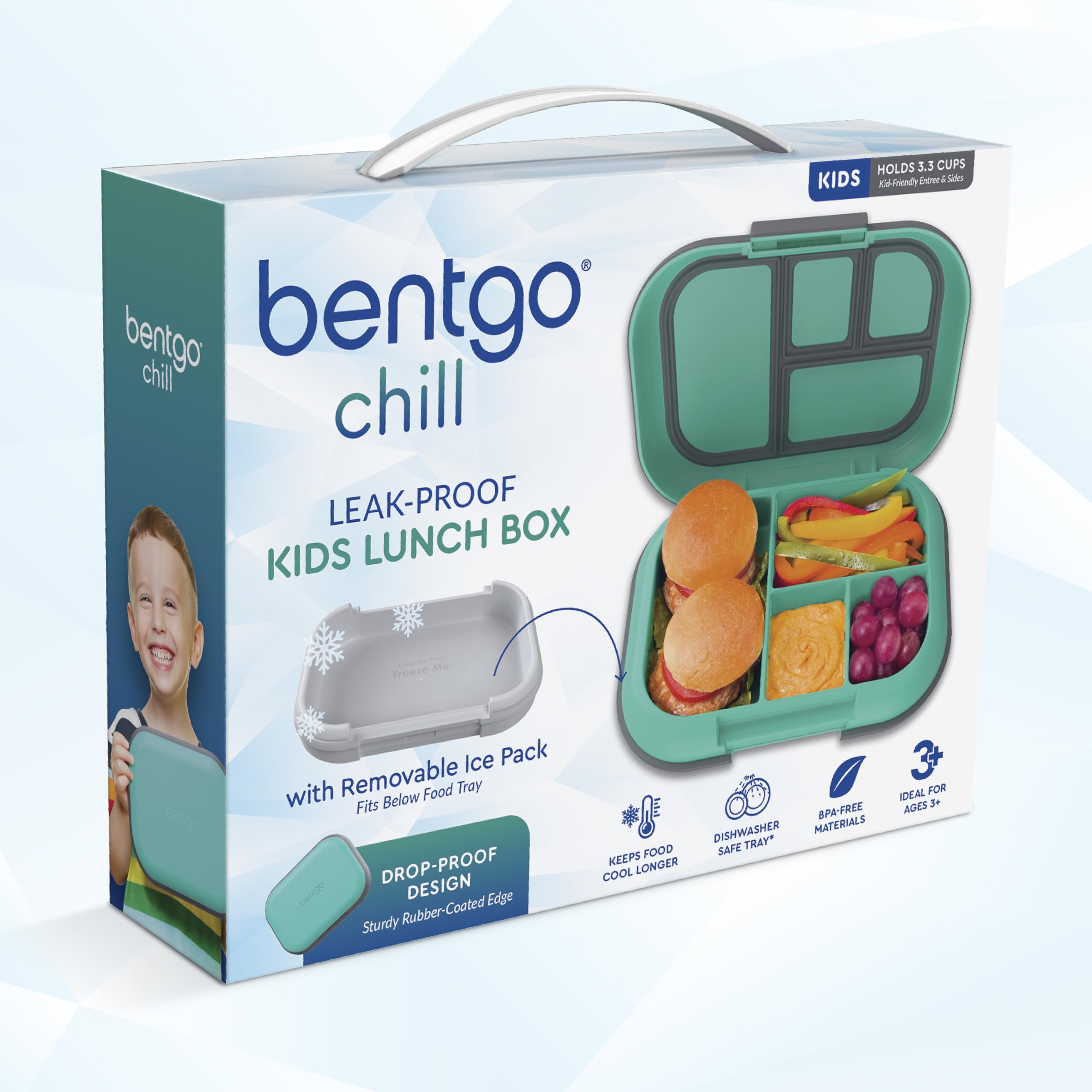 Bentgo Chill Kids Electric Aqua color adds fun to lunchtime.