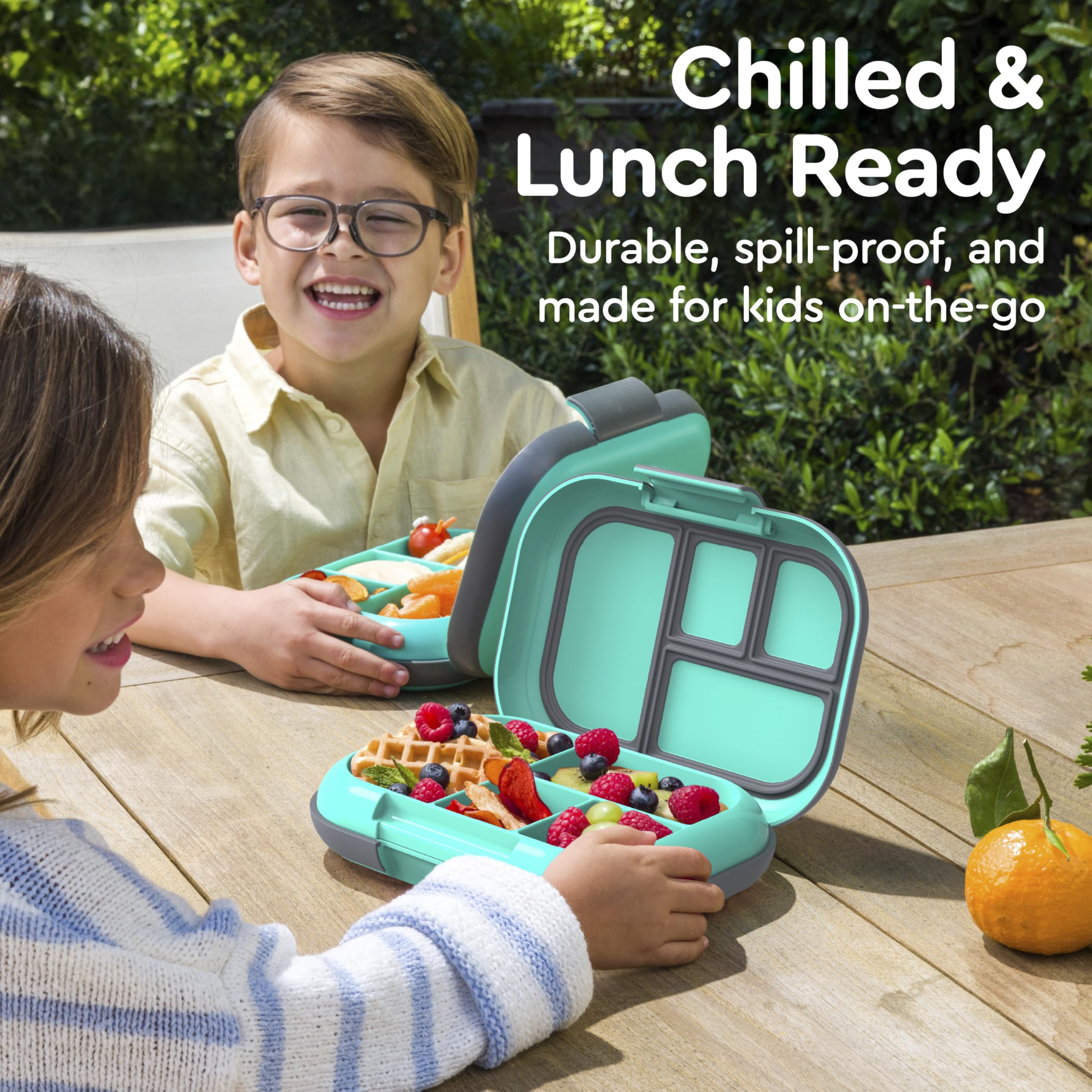 Bentgo Chill Kids microwave-safe removable tray for quick reheats.