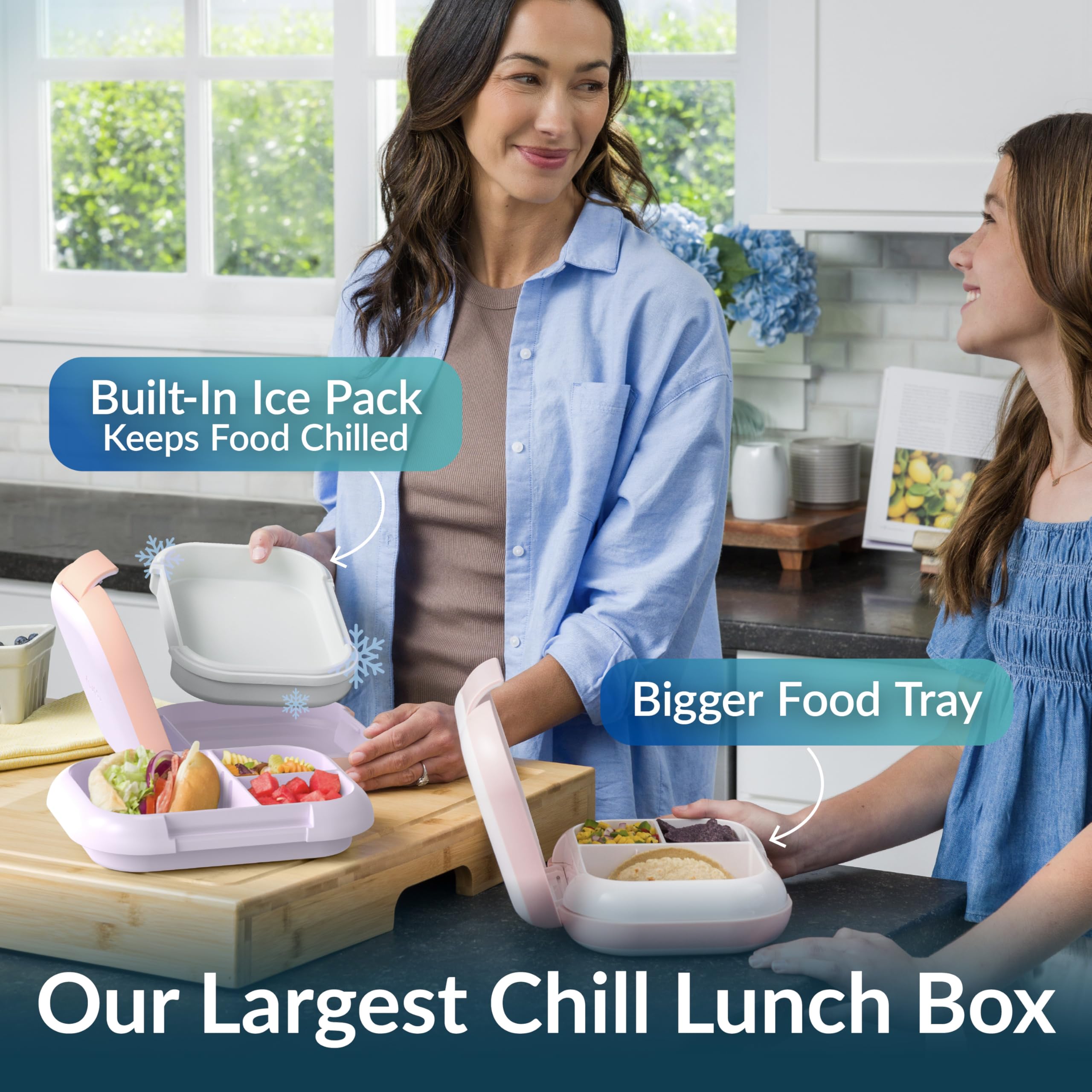 Bentgo Chill Max ice pack under tray keeps lunches cool for hours.