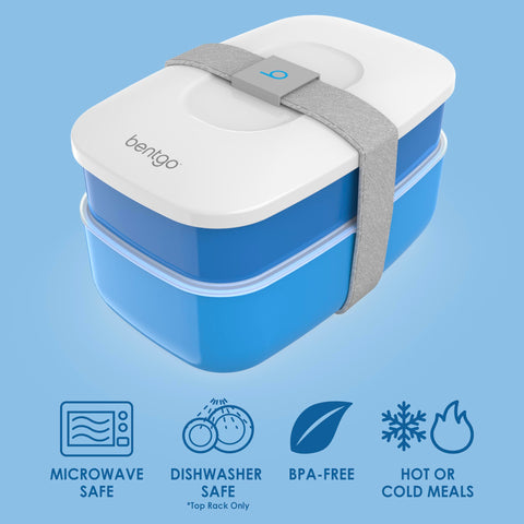 Bentgo Classic blue built-in utensil set tucked in lid for convenience