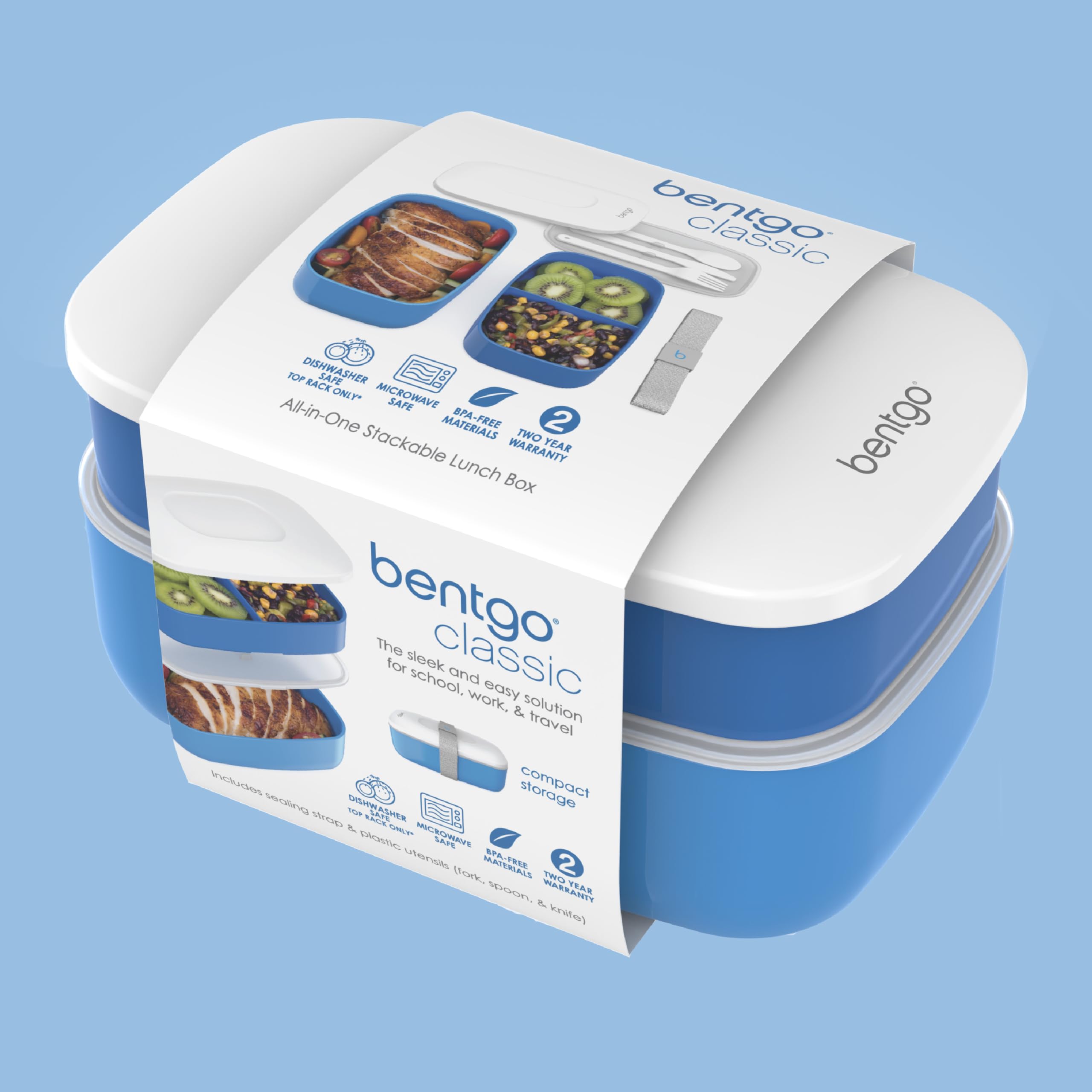 Bentgo Classic blue dishwasher-safe containers simplify cleanup after meals