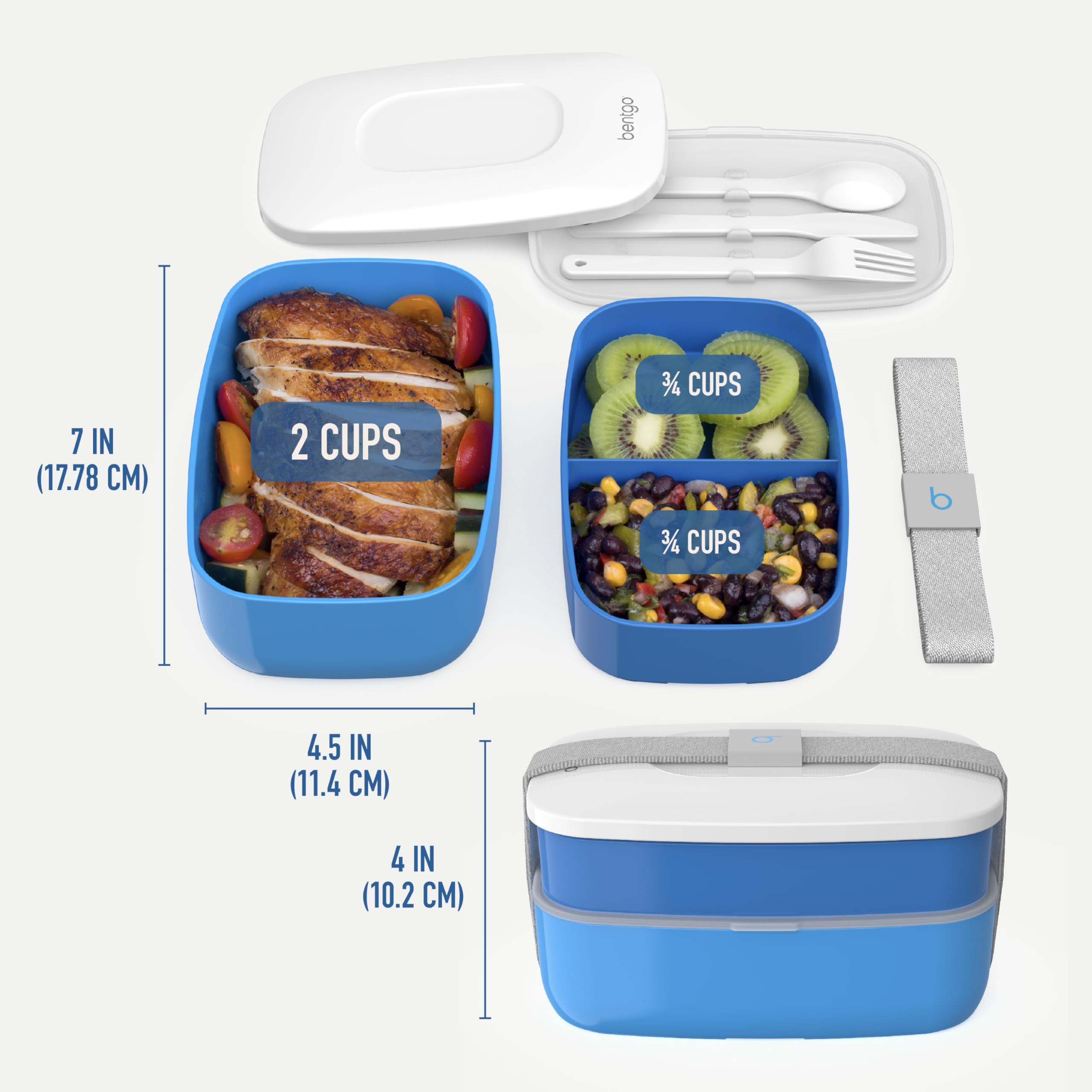 Bentgo Classic blue microwave-safe main containers for quick reheating