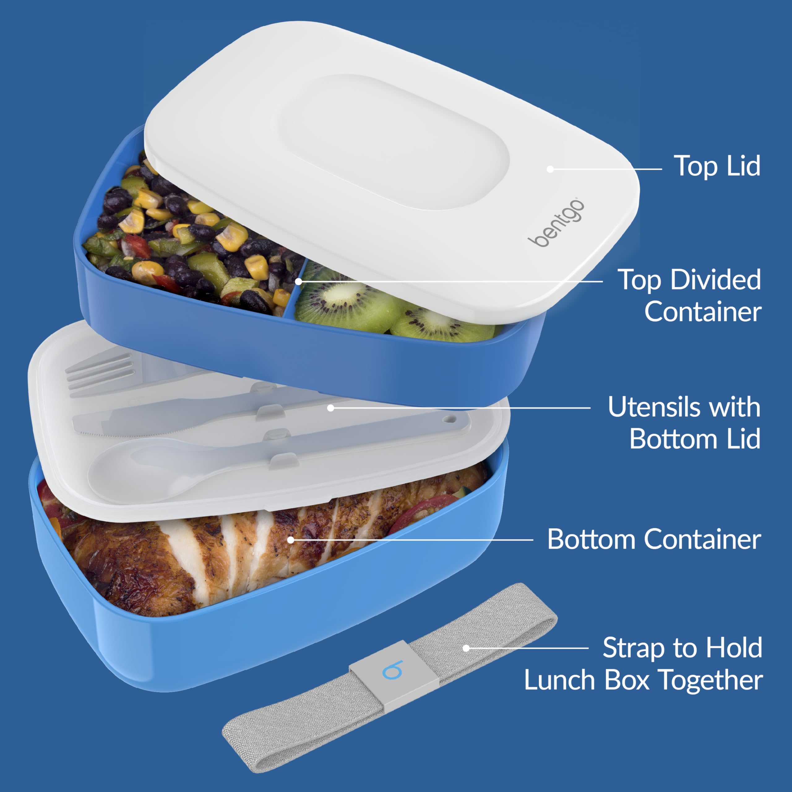 Bentgo Classic blue strap and durable exterior for on-the-go lunches