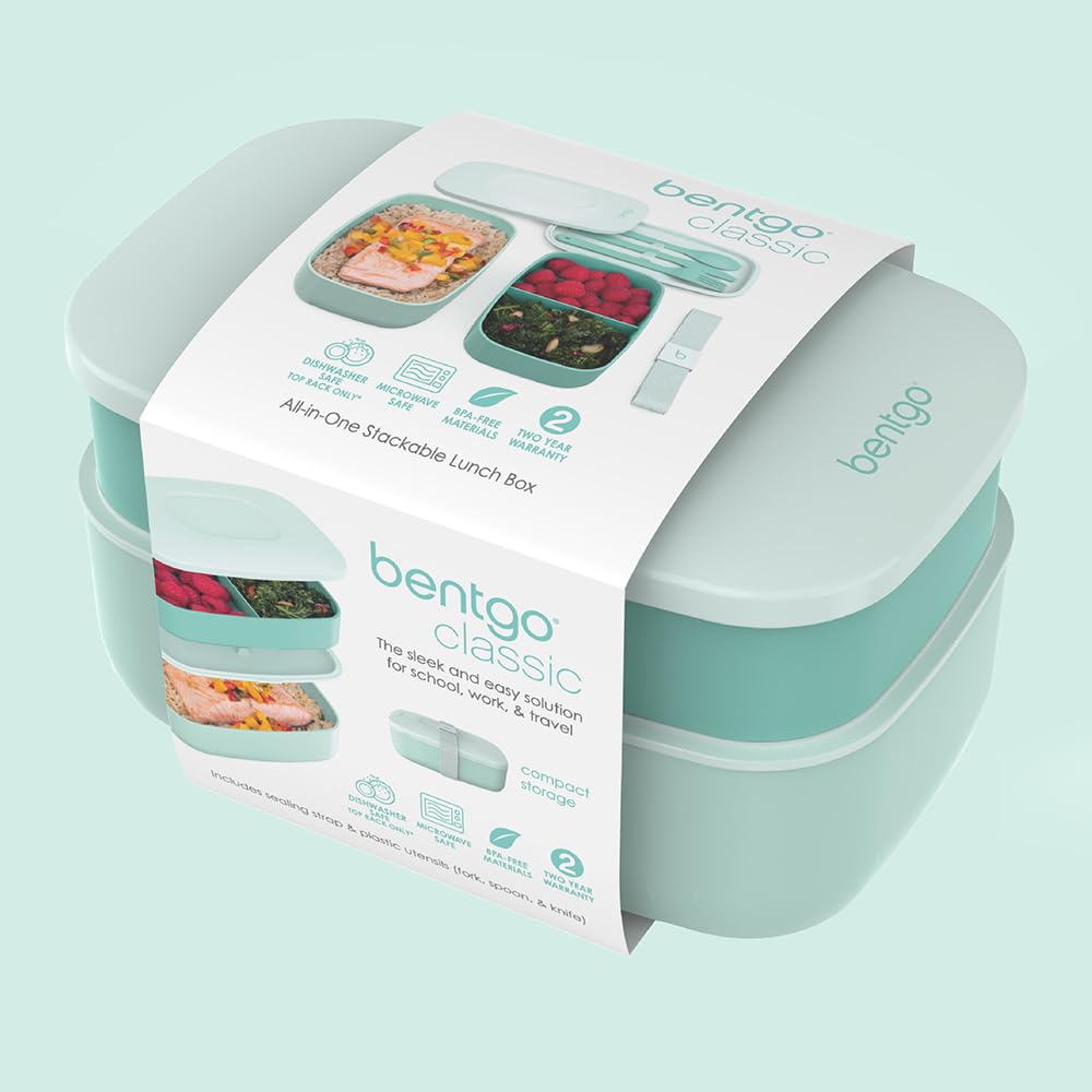 Bentgo Classic lid highlights dishwasher-safe main containers for simple cleanup.