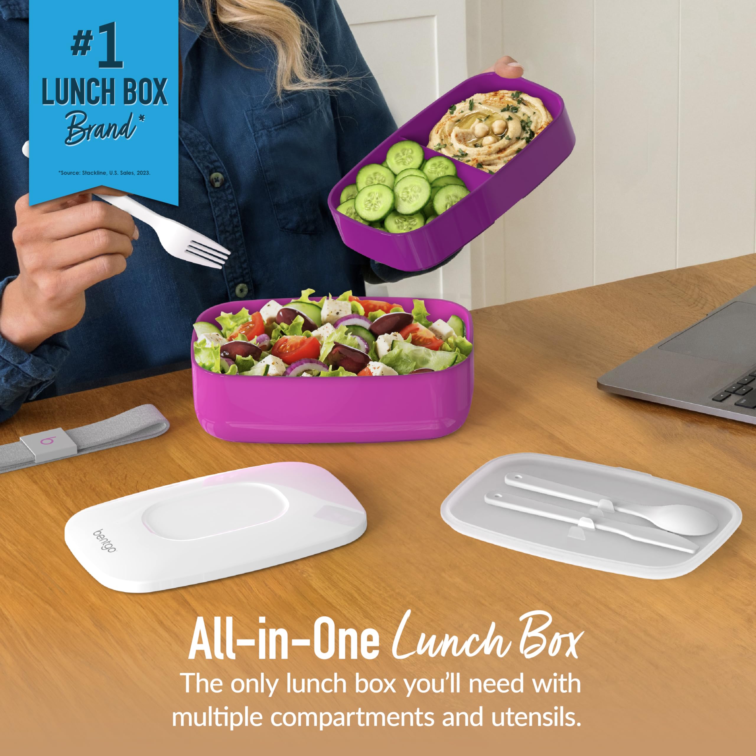 Bentgo Classic Purple bento stacked compartments showing space-saving design