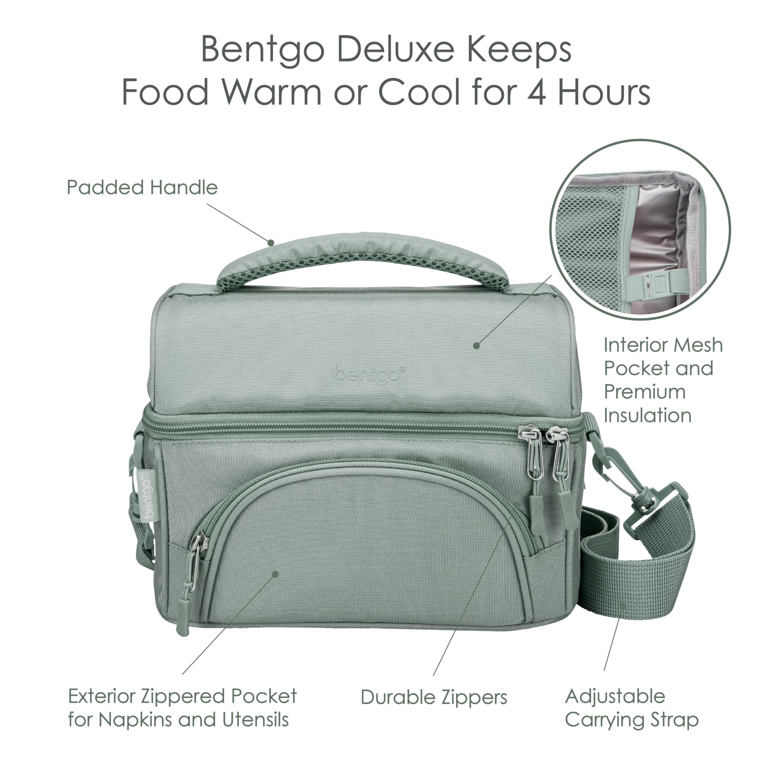 Bentgo Deluxe lunch bag with adjustable shoulder strap for versatile carrying