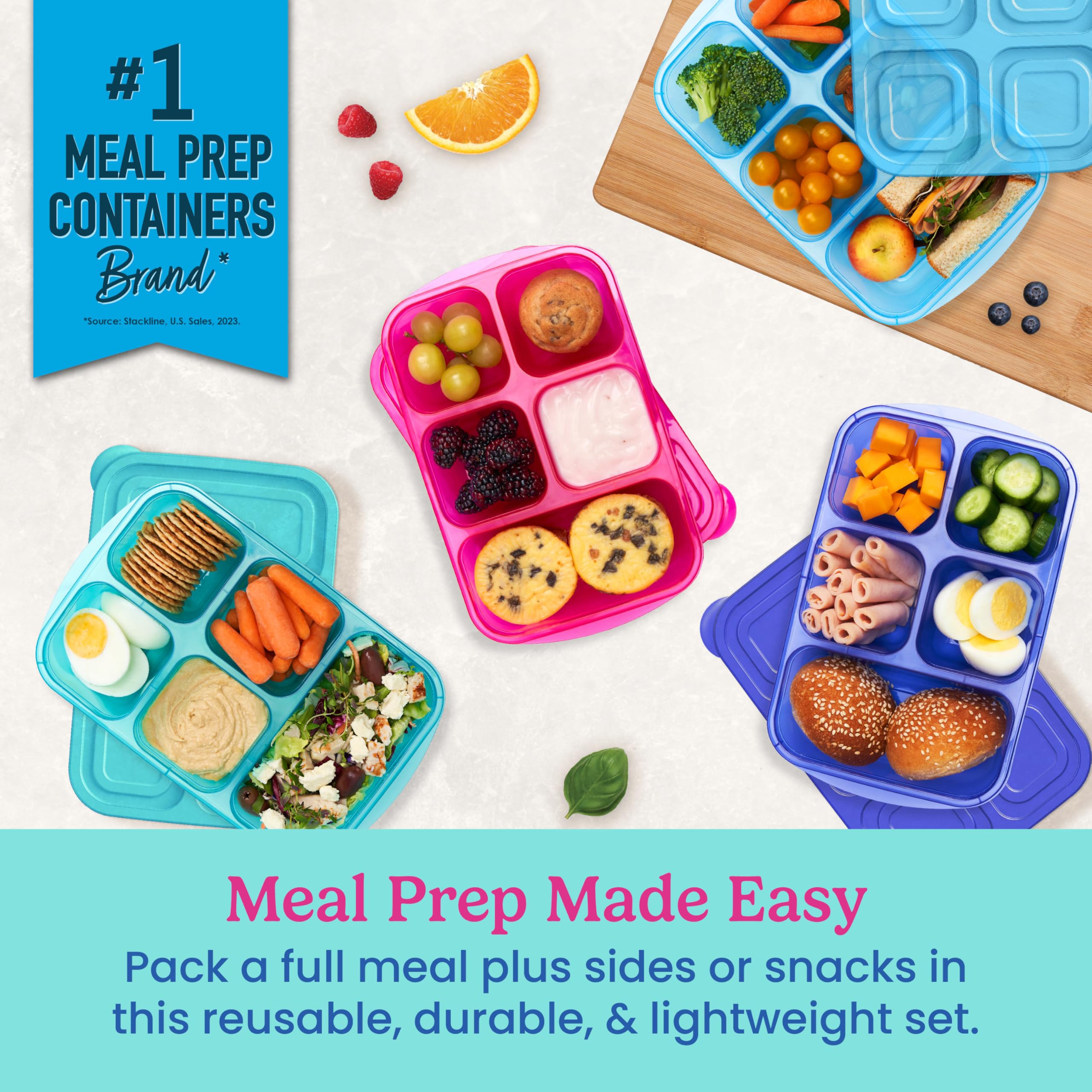 Bentgo Easyboxes stackable design saves fridge space for meal prep batches.