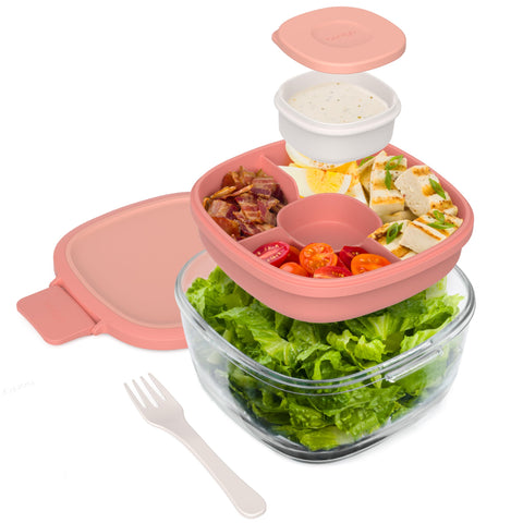 Bentgo Glass all-in-one salad container with large 61oz bowl for hearty meals on the go