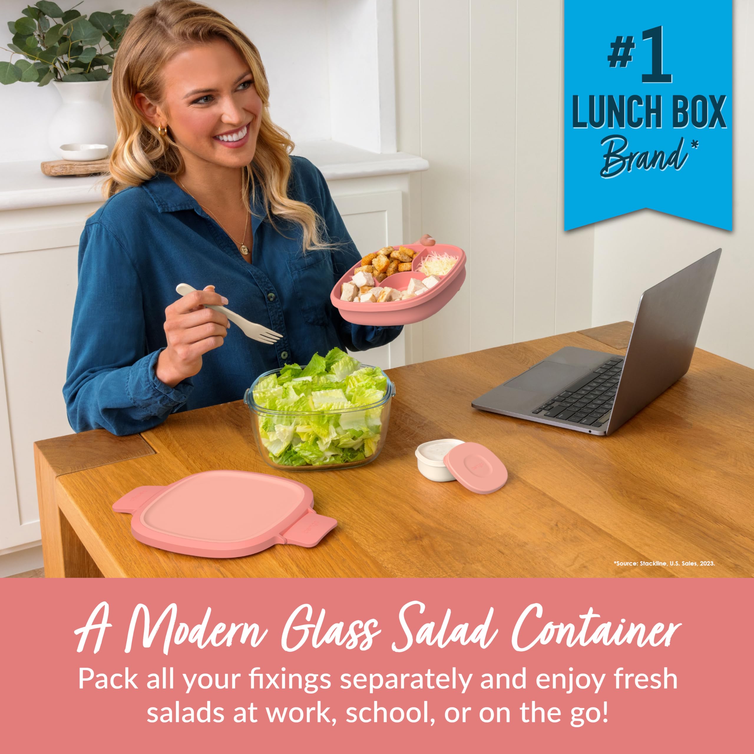 Bentgo Glass lid with airtight locking clips keeps freshness during transit