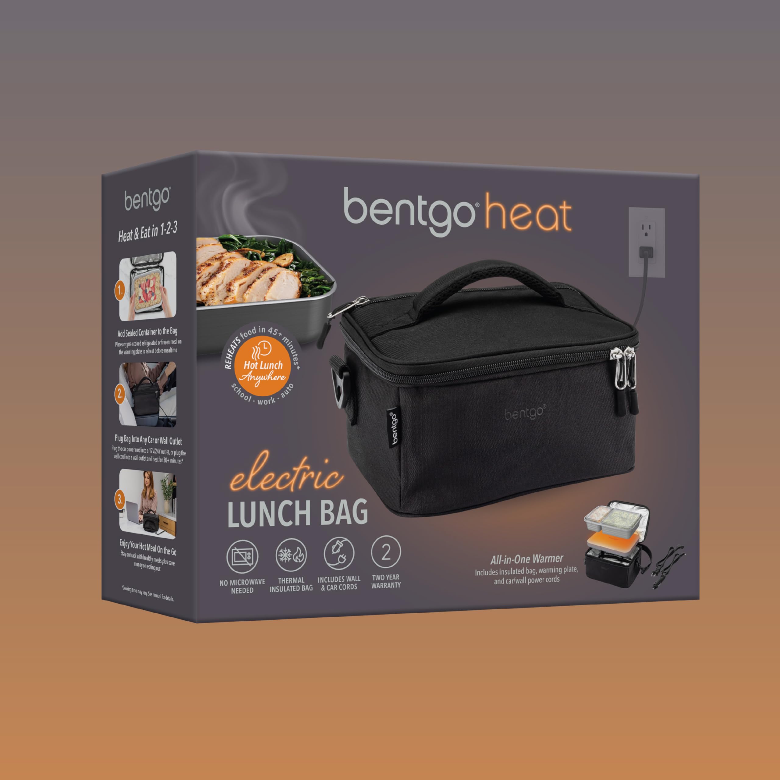 Bentgo Heat 12V/24V car cords for reheating in a vehicle.