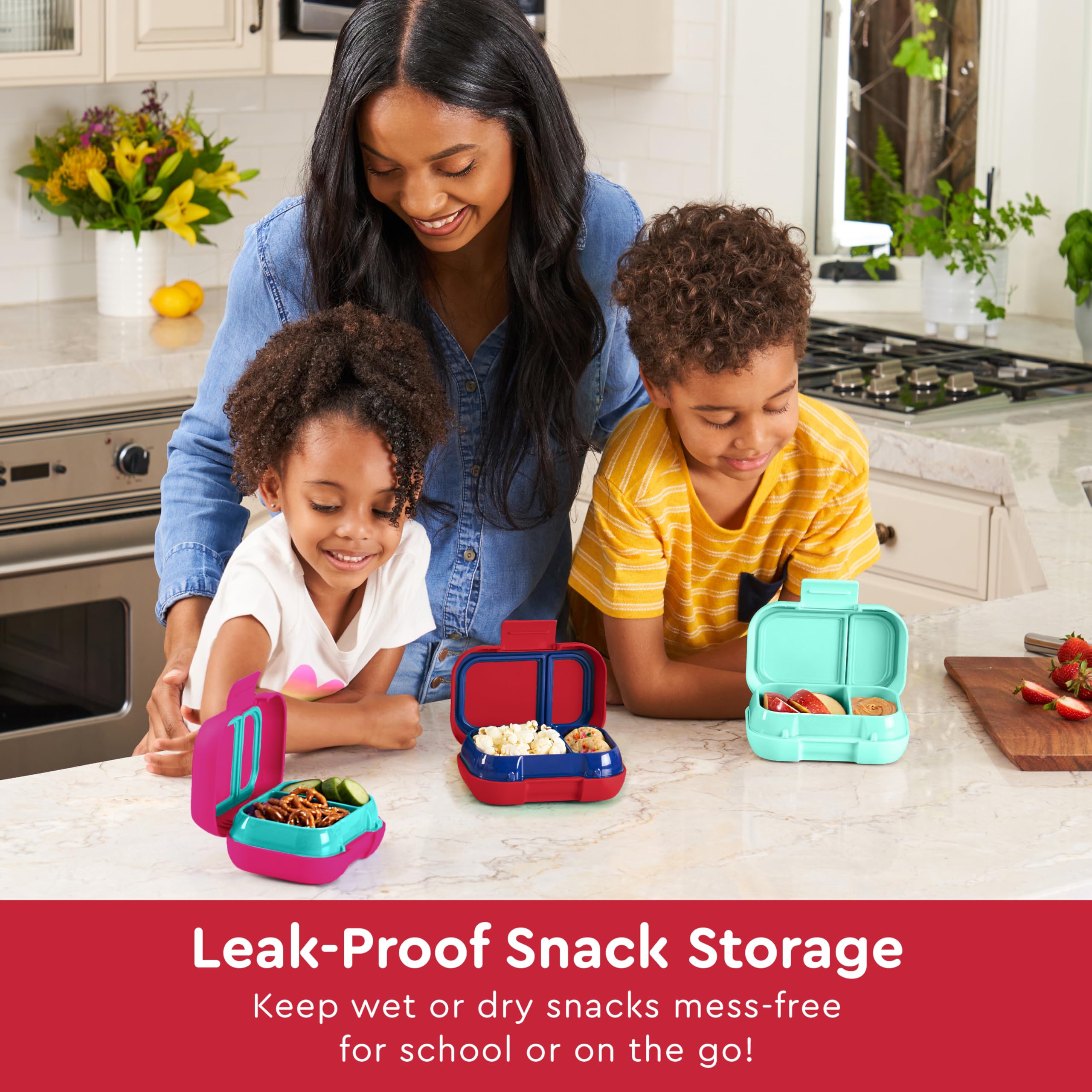Bentgo Kids Snack leak-proof seal keeps snacks fresh during commutes.