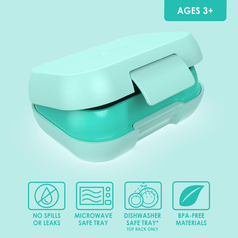 Bentgo Kids Snack silicone seal close-up highlights a spill-resistant lid for daycare use.