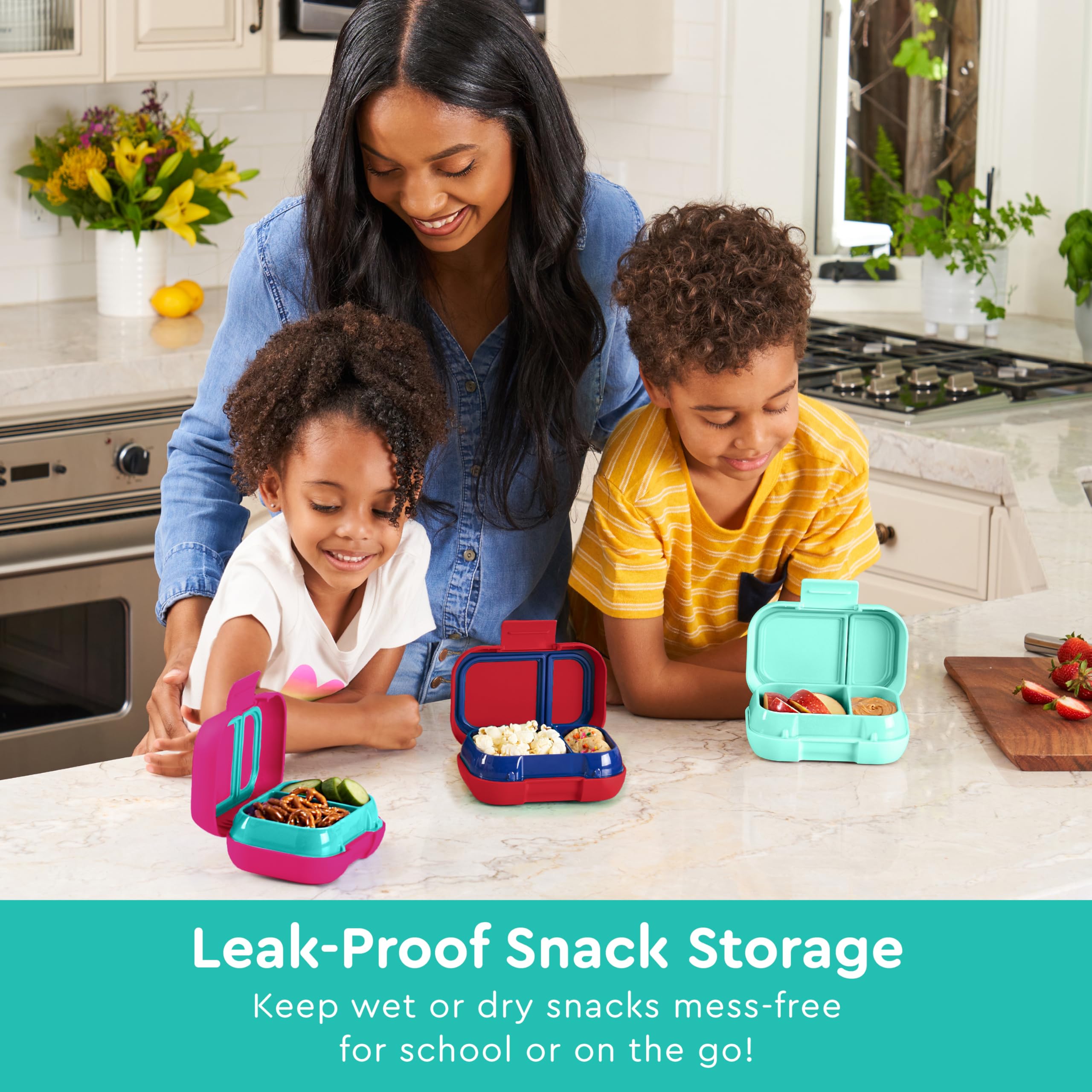 Bentgo Kids Snack two-compartments clearly separates portions for variety and freshness.