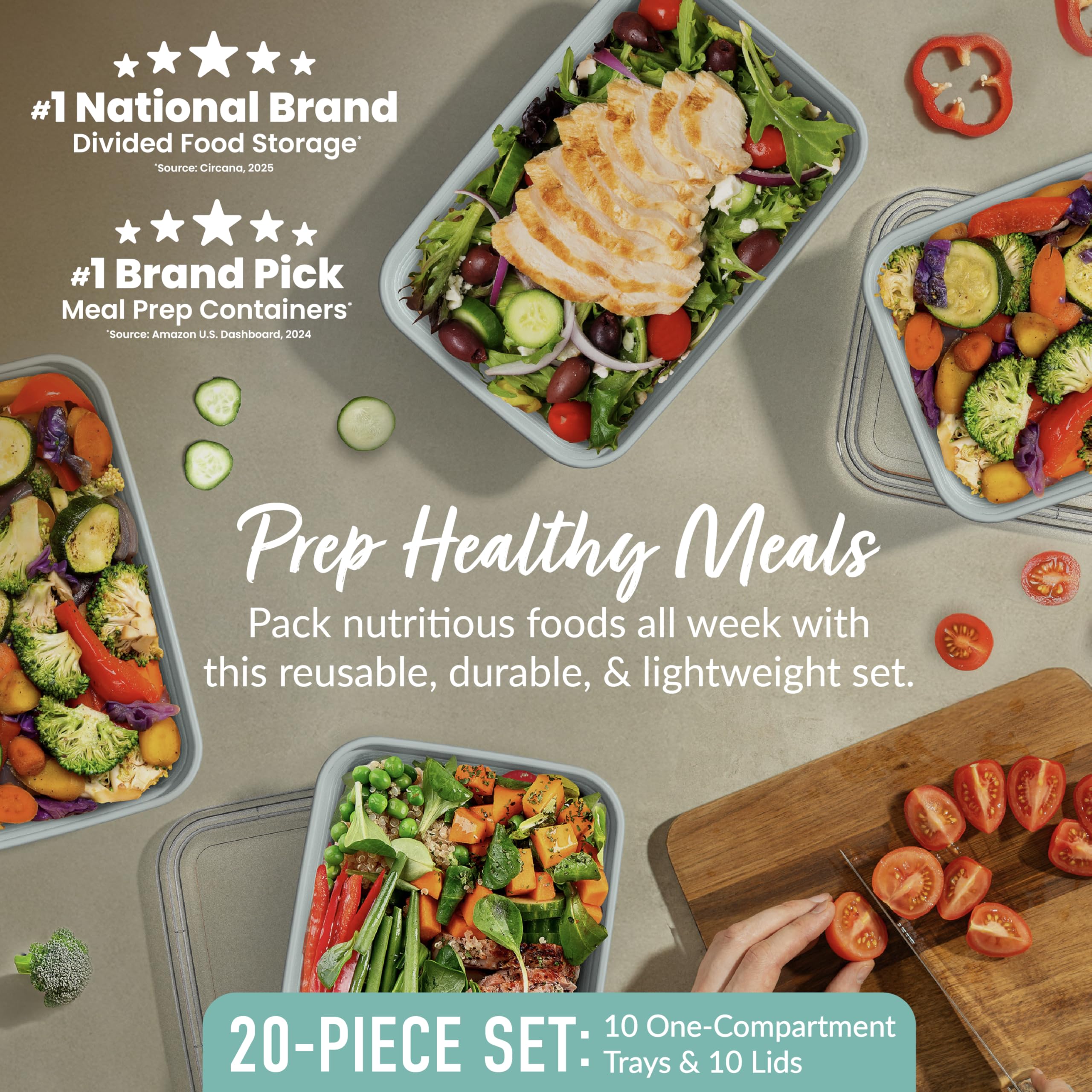 Bentgo Prep mint lids with clear, stackable design to keep meals fresh.
