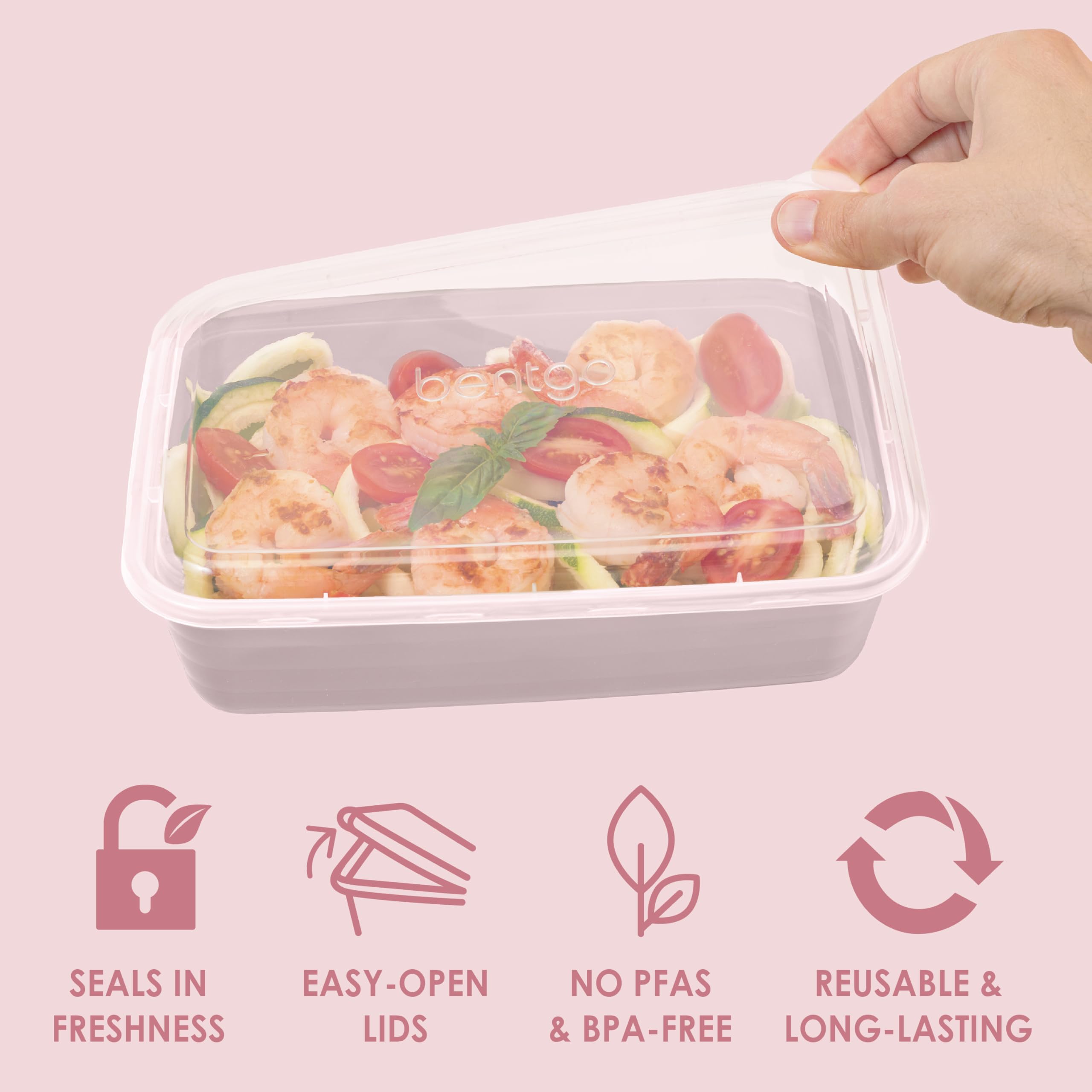 Bentgo Prep clear, stackable lids keep food fresh in the fridge.
