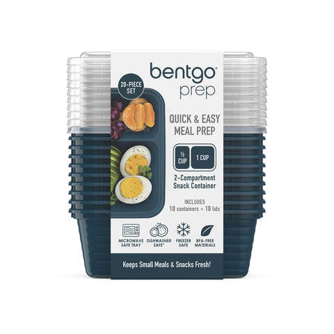 Bentgo Prep deep teal containers with clear lids for quick content checks.
