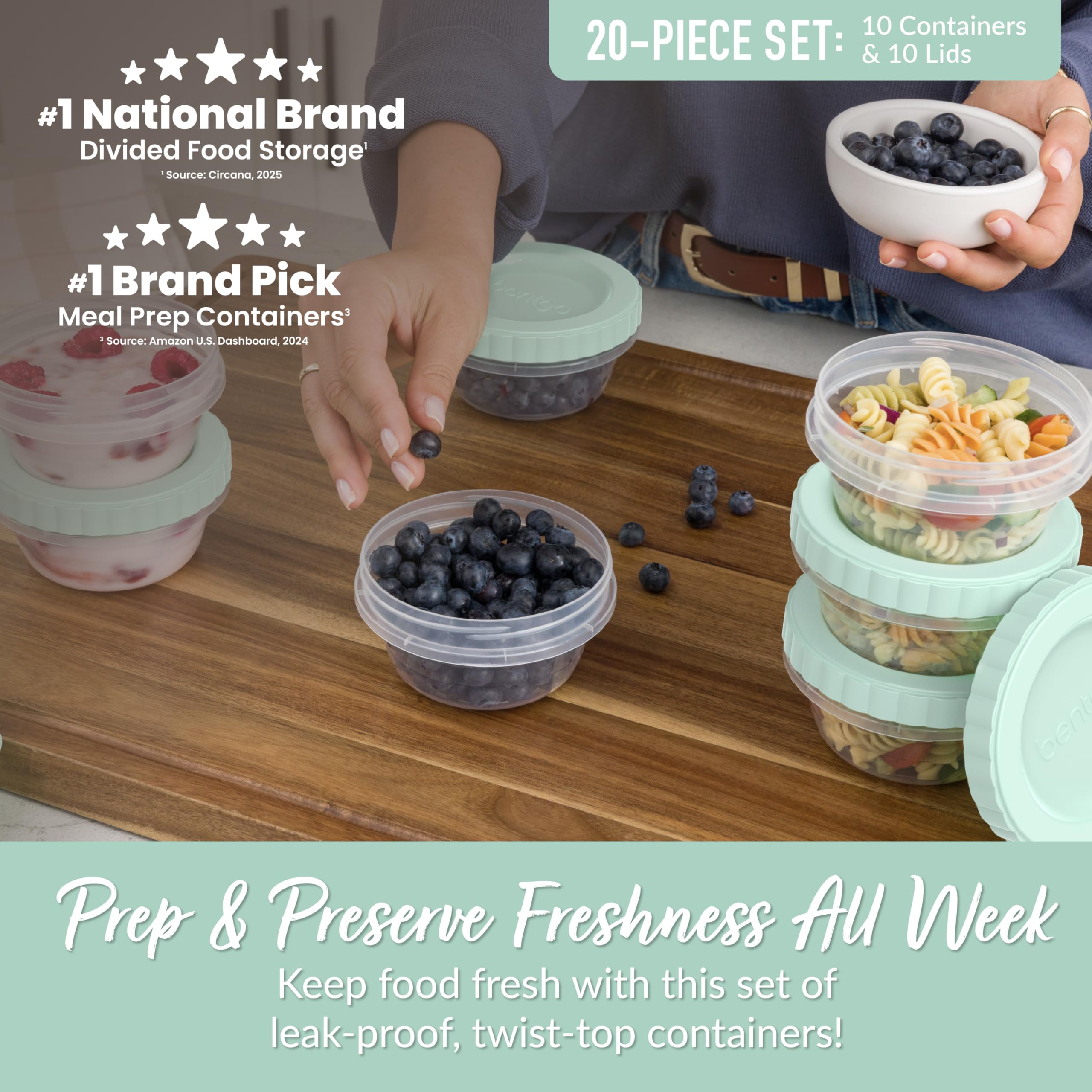 Bentgo Prep leak-proof twist-top lids keep meals secure during transport.