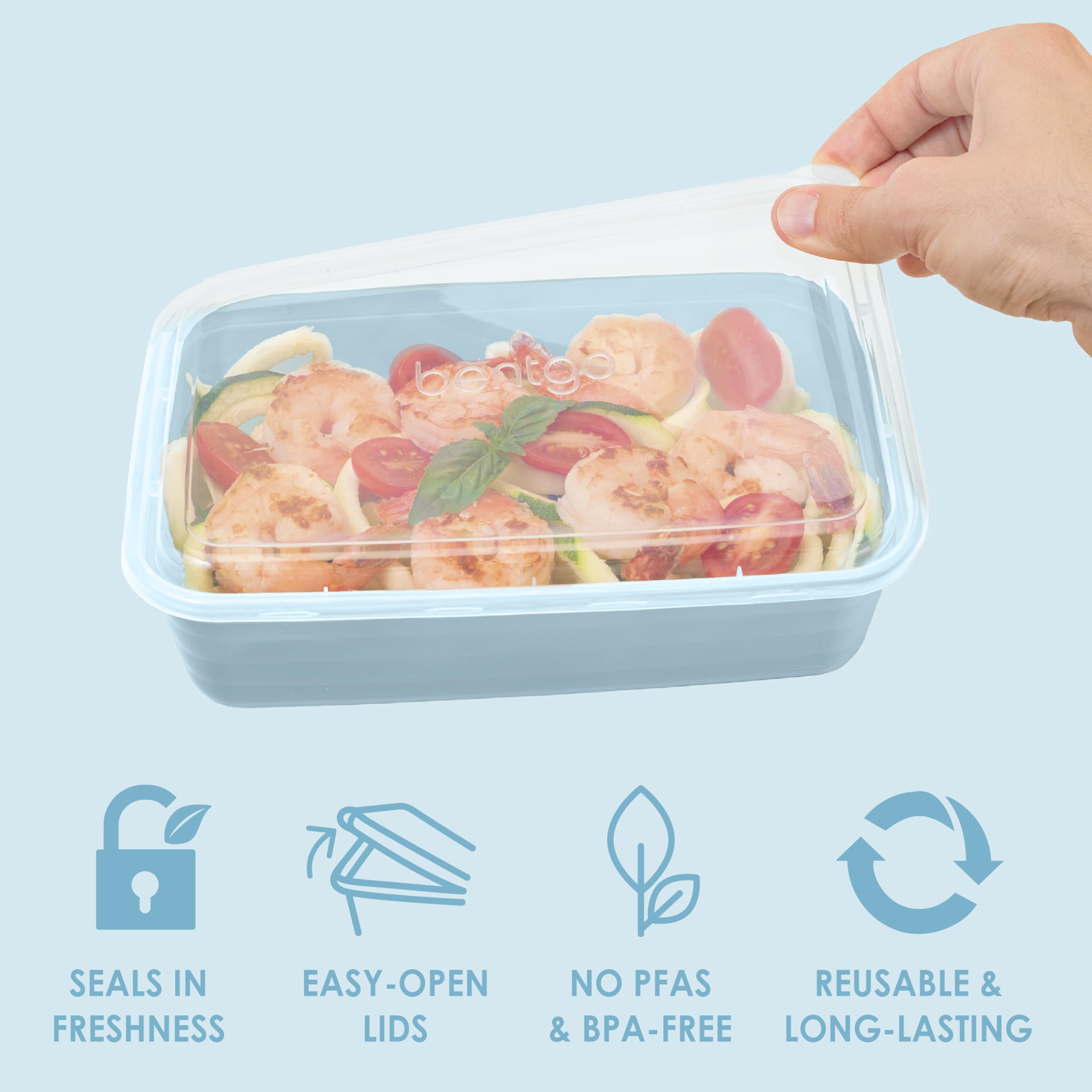 Bentgo Prep PFAS- and BPA-free material for durable, reusable meal containers.